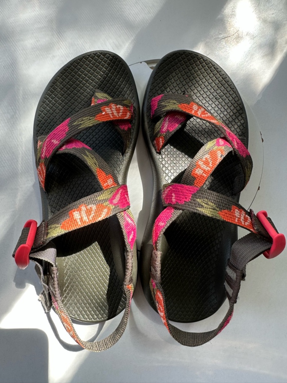Chaco Women's Black Sandals with Pink & Orange Floral Straps